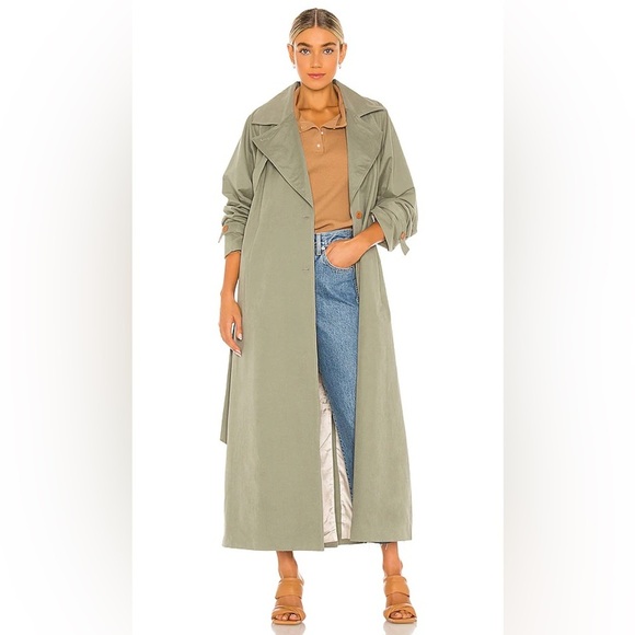 L'ACADEMIE Green Two Button Belted Back Vented Long Trench Coat NWOT Size XS